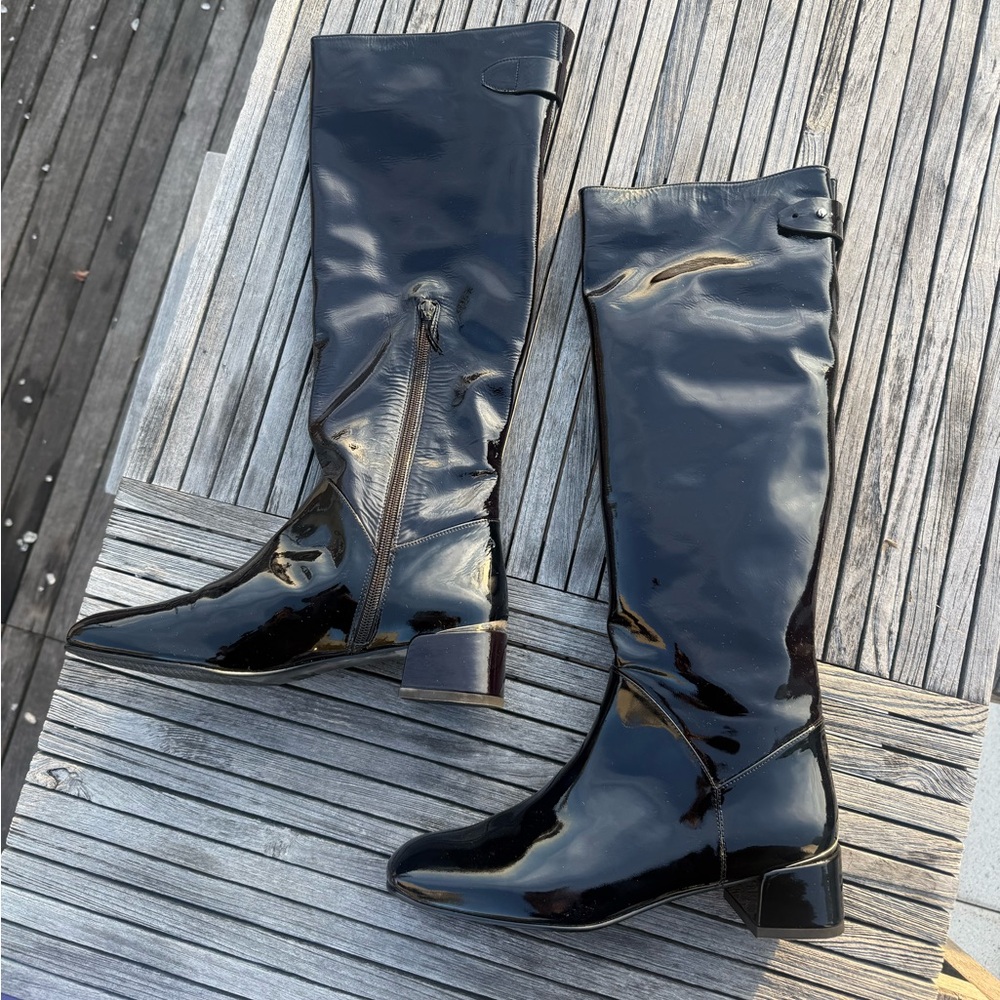 Stuart Weitzman Knee High Boots black patent size 9 NEW IN BOX